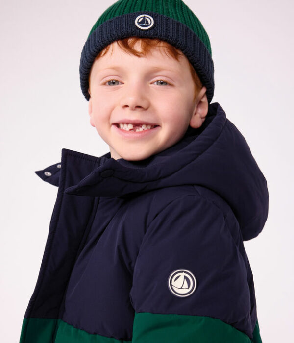 Bonnet enfant en tricot bicolore doublé polaire