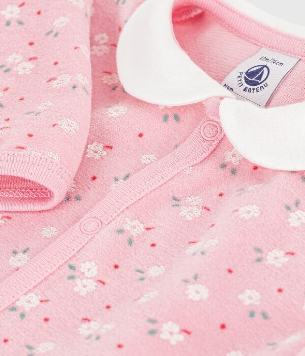 Pyjama bébé en velours avec col, imprimé à fleurs
