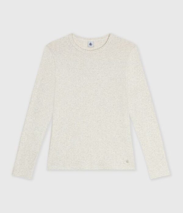 Tee-shirt femme finitions point cocotte en coton manches longues