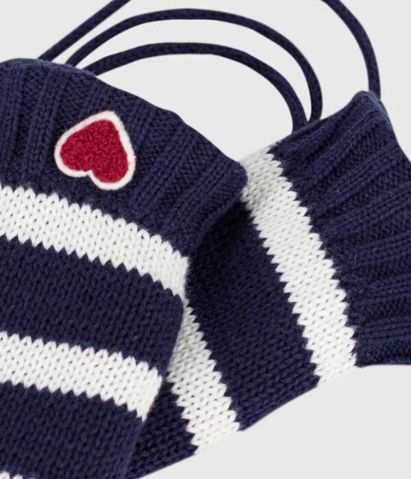 Moufles bébé en tricot rayées doublées polaire