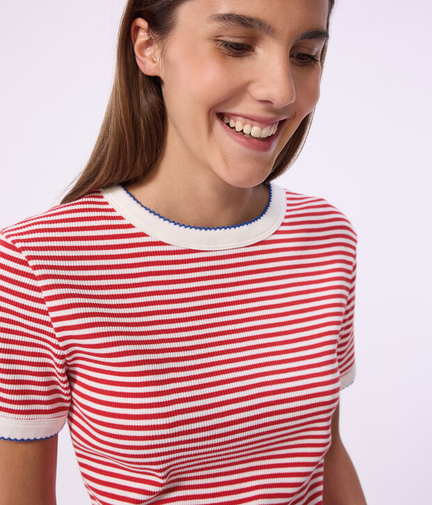 Tee-shirt femme en coton manches courtes à rayures – Image 2